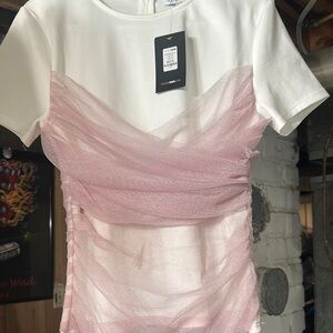 Fashion Nova White and Pink Layered Top